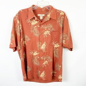 Paradise Blue Silk Orange Button Shirt Hawaiian